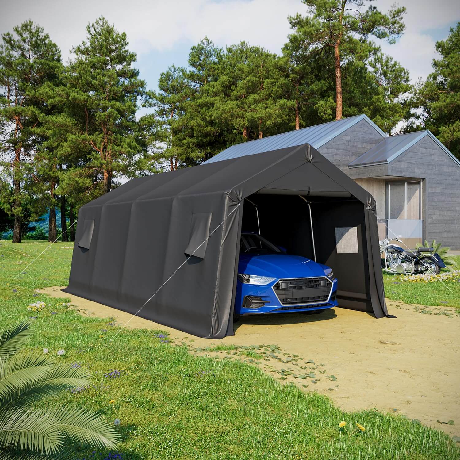 HOMREST 10 x 20 FT Heavy Duty Carport, Portable Garage with All-Steel Metal Frame & Vents, Anti-Snow Car Canopy Outdoor Storage Shelter shed for Car, Truck, Boat