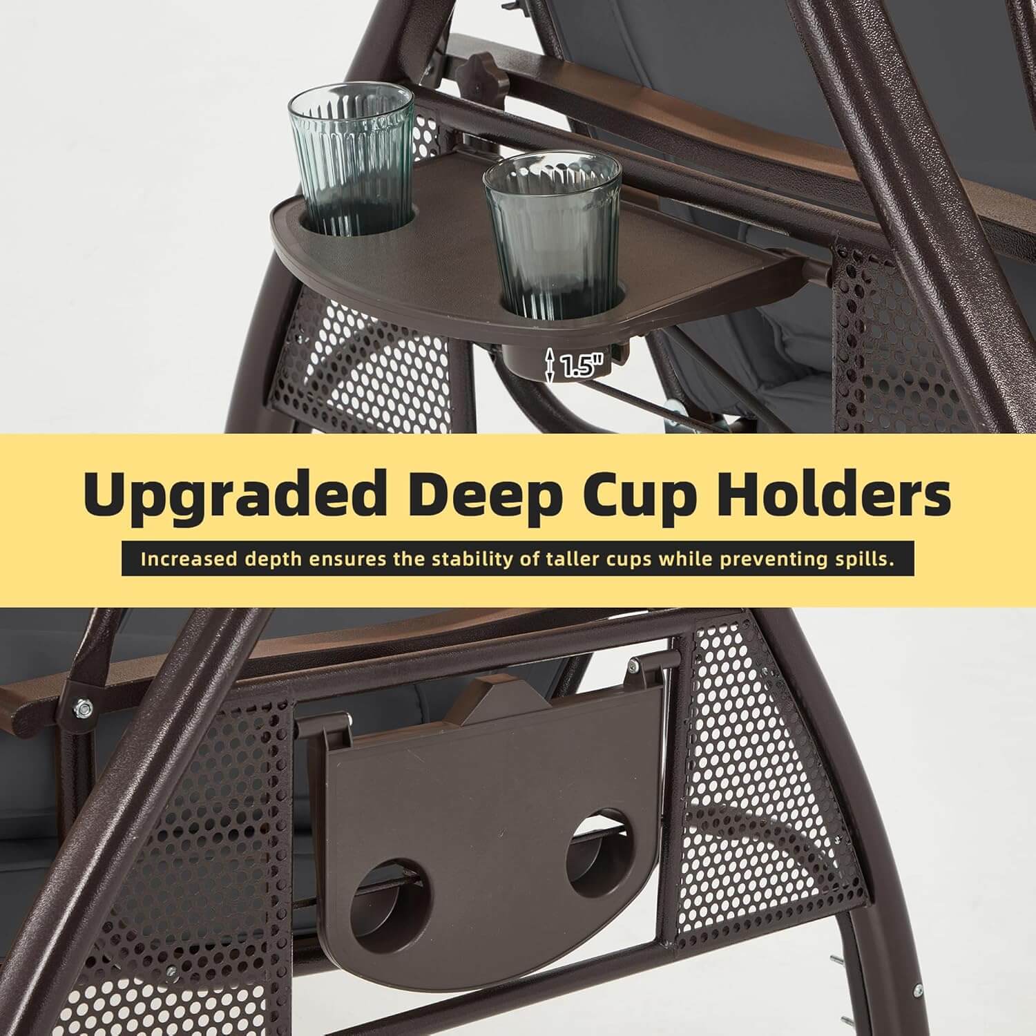 Homrest 3-Seat Outdoor Porch Swing with Adjustable Canopy and Backrest, Gray