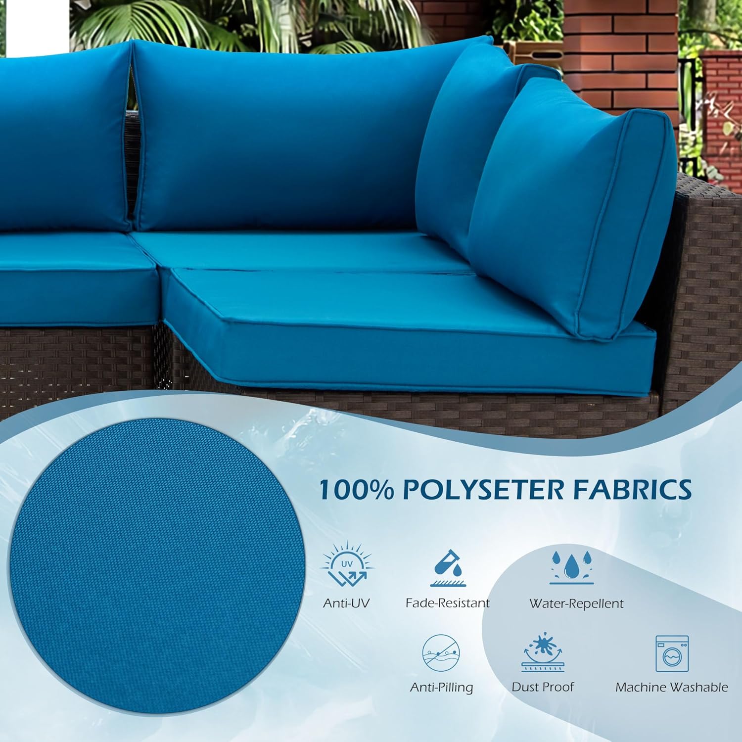 Homrest Outdoor Replacement Cushions for  6-Seat Patio Conversation Sets, Peacock Blue