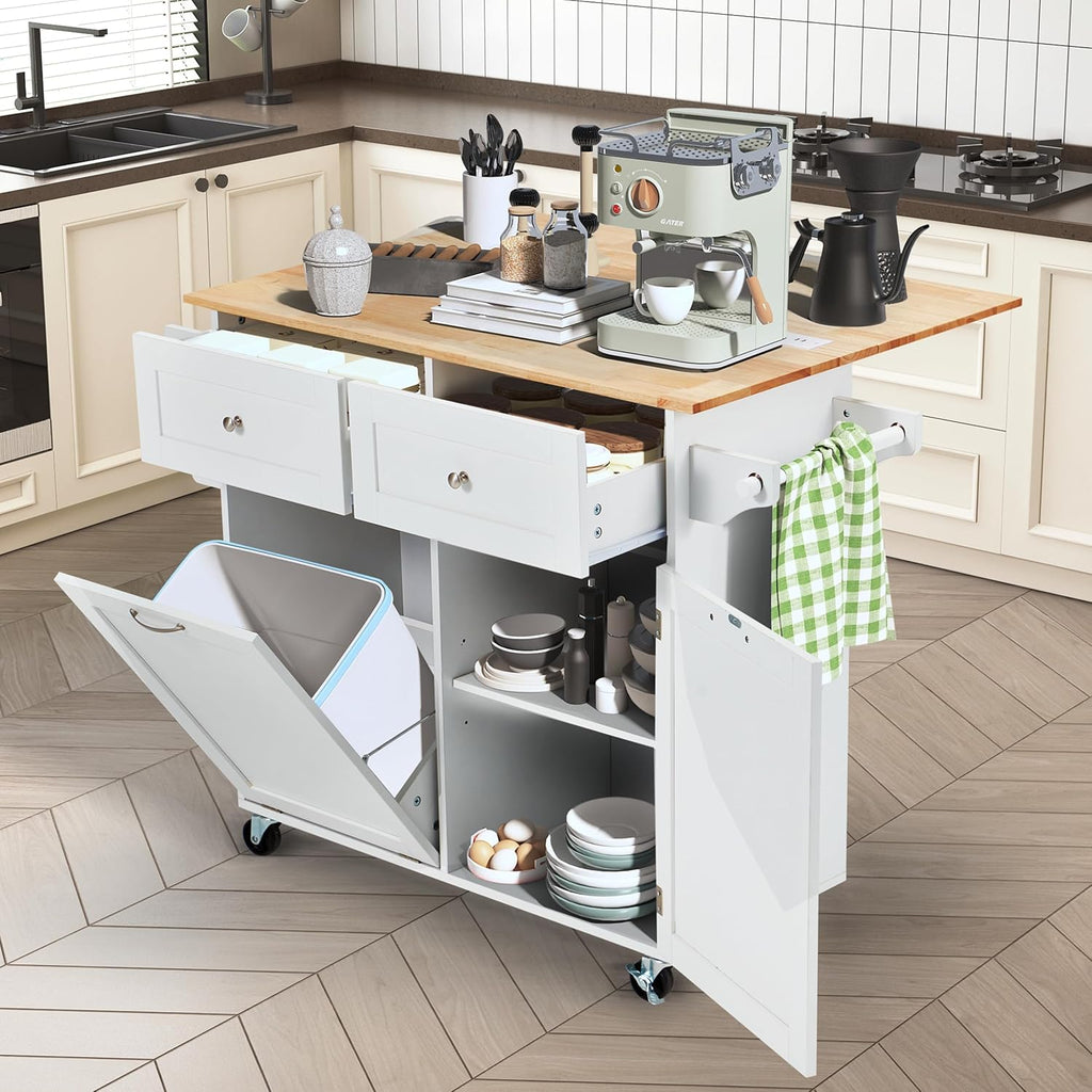 Homrest 39.4" Rolling Kitchen Island with Power Outlet, USB Ports, White