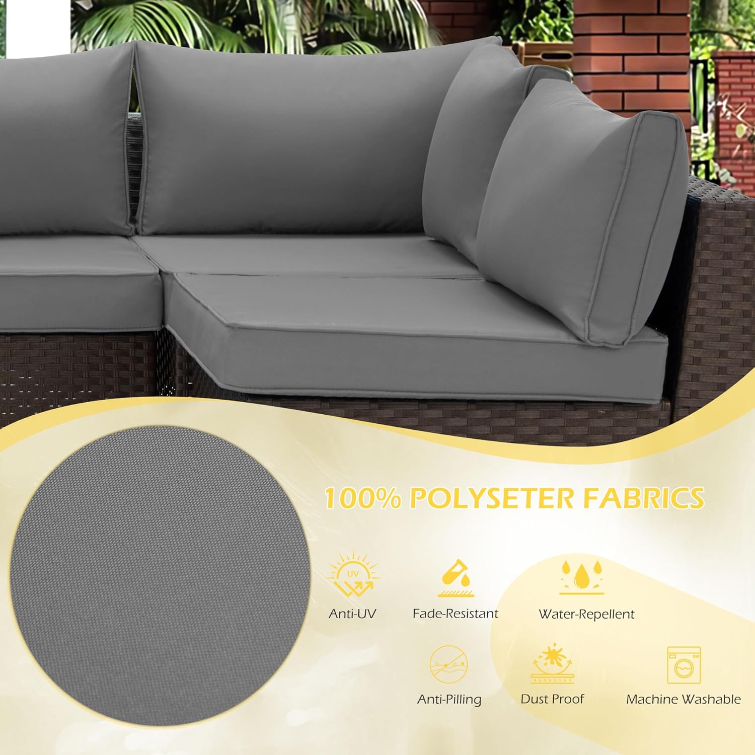 Homrest Outdoor Replacement Cushions for  6-Seat Patio Furniture Sets, Gray