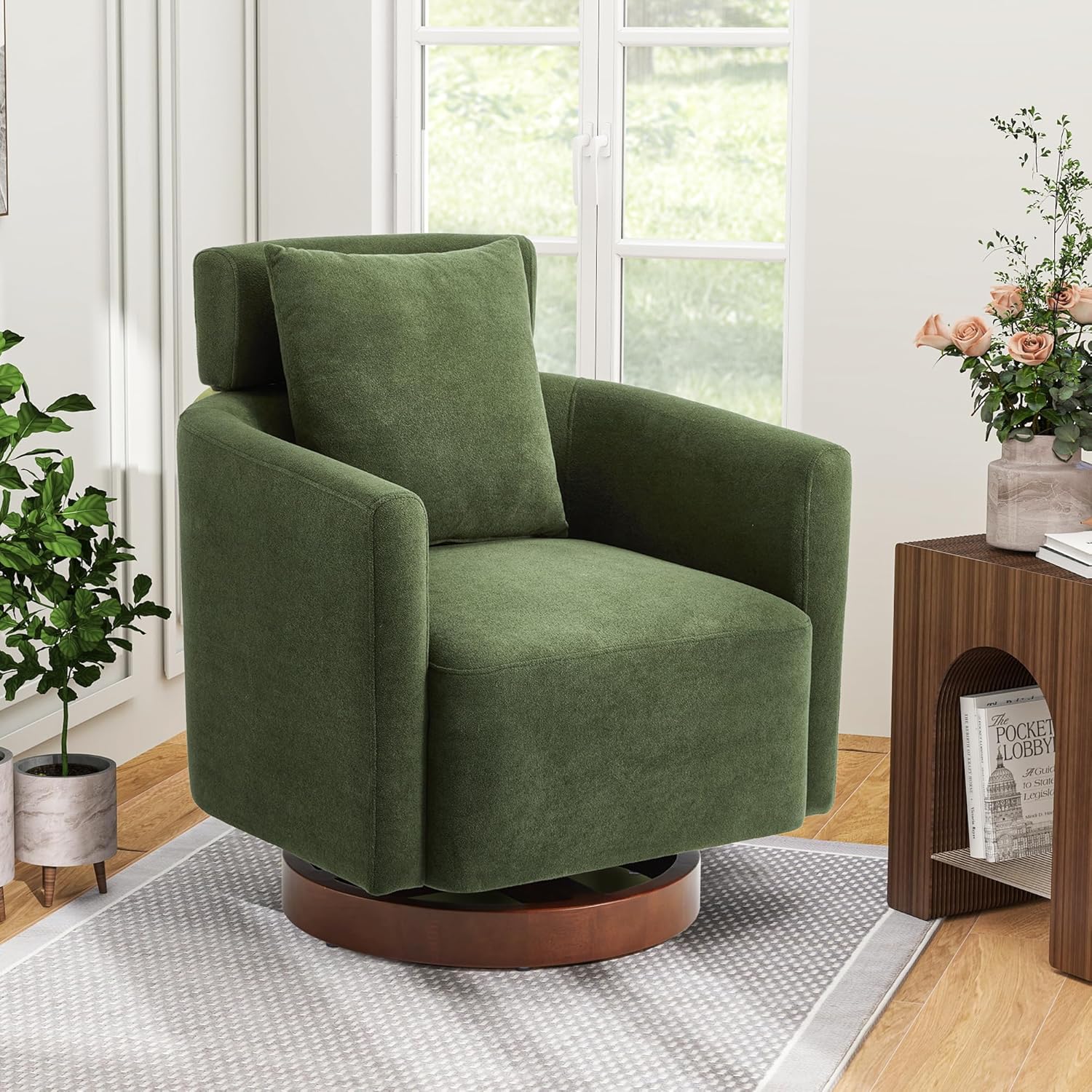 Homrest Swivel Accent Chair Armchair with Adjustment Headrest, 360° Rotation. Green