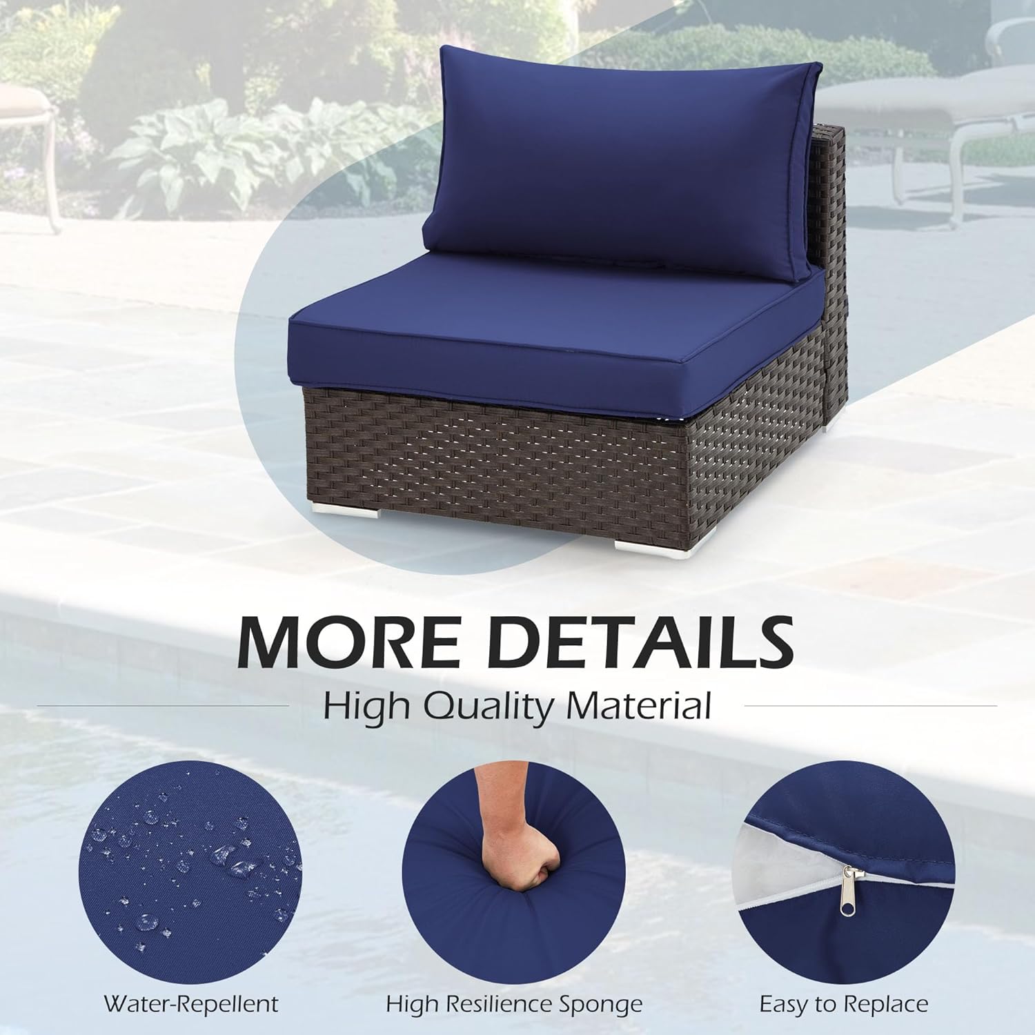 Outdoor Replacement Cushions for 6-Seat Patio Conversation Sets, Dark Blue | Homrest