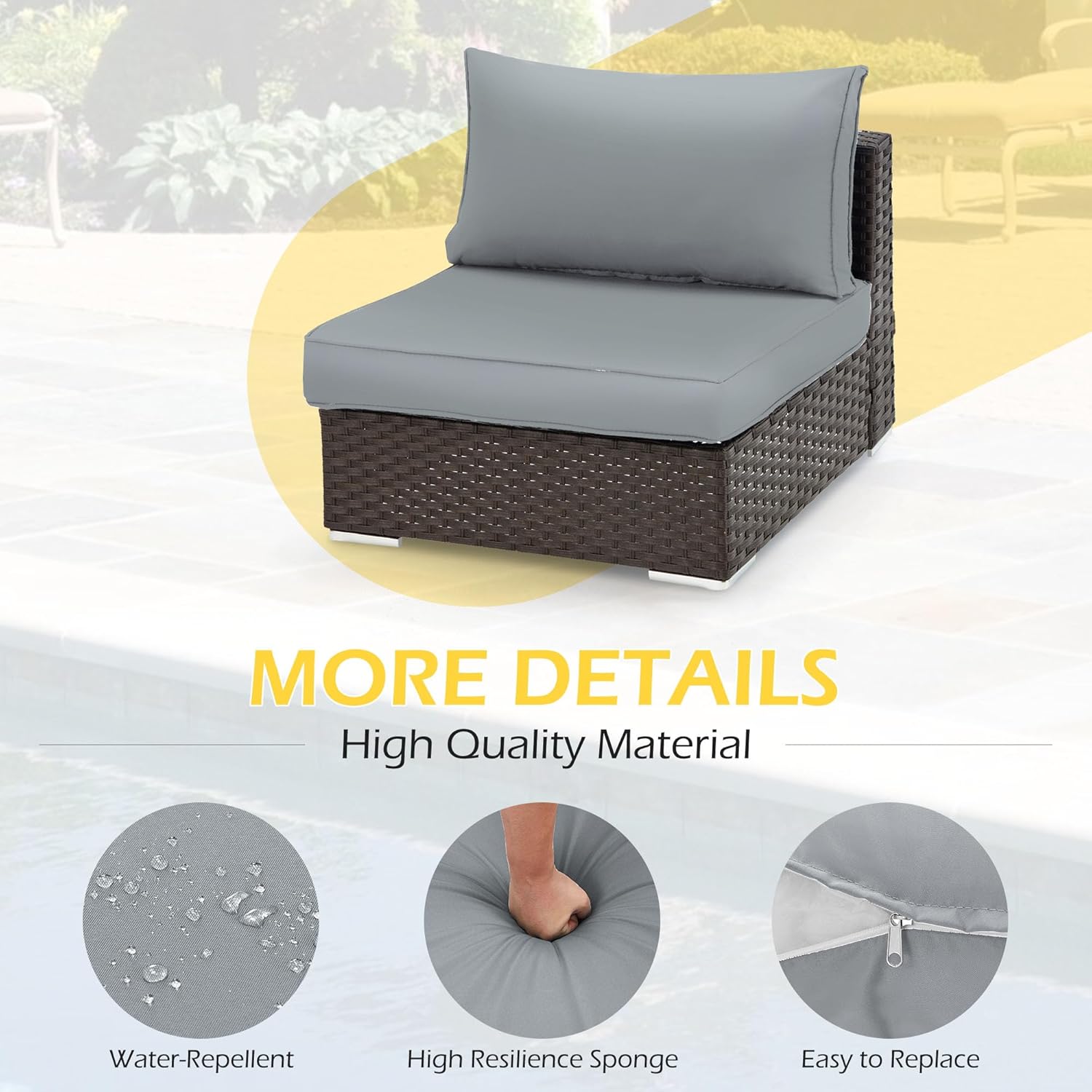 Outdoor Replacement Cushions for 6-Seat Patio Conversation Sets, Light Gray | Homrest