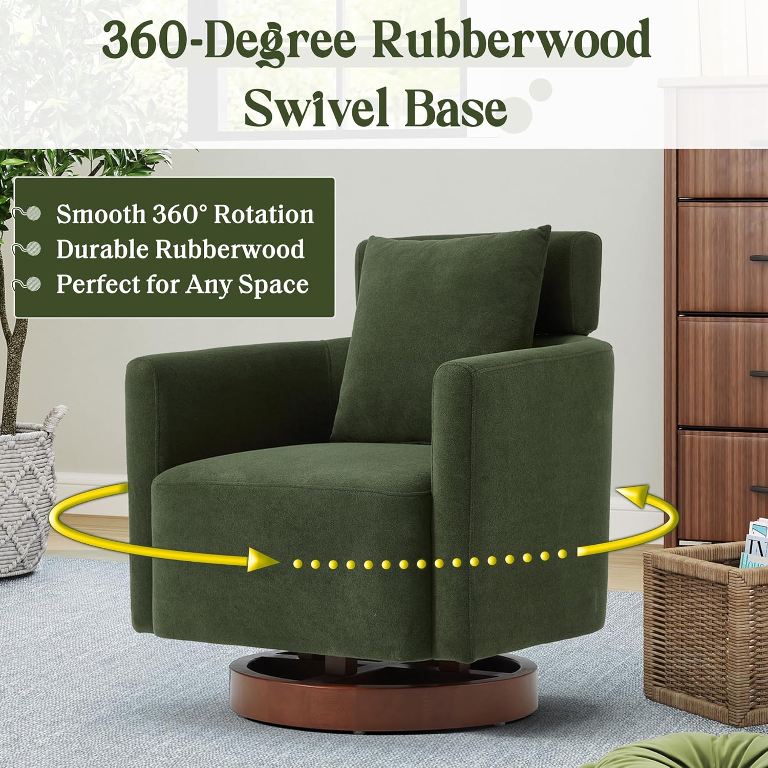 Homrest Swivel Accent Chair Armchair with Adjustment Headrest, 360° Rotation. Green