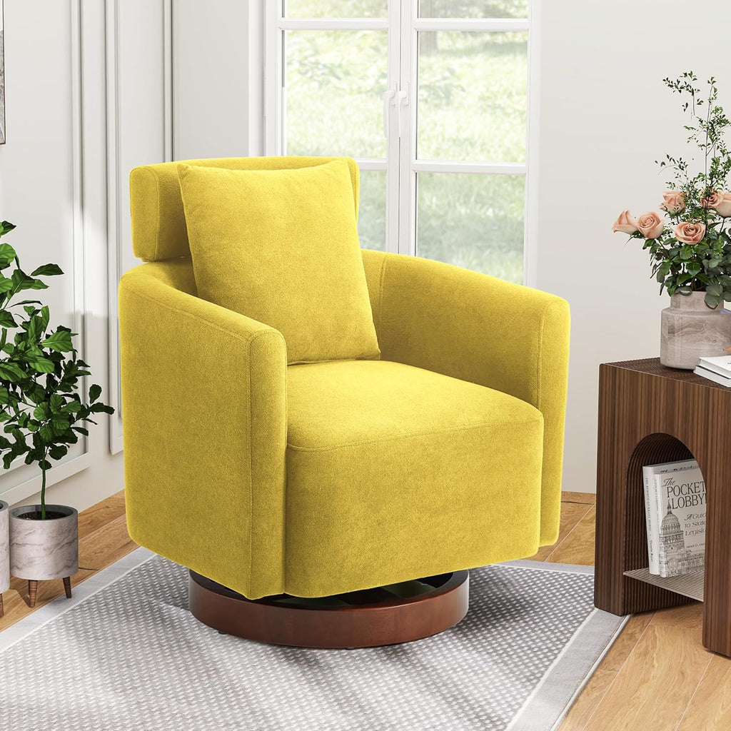 Homrest Swivel Accent Chair Armchair with Adjustment Backrest, 360° Rotation. Yellow