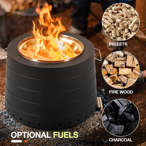 Homrest Smokeless 19.5 in Patio Fire Pit with Removable Ash Pan, Black