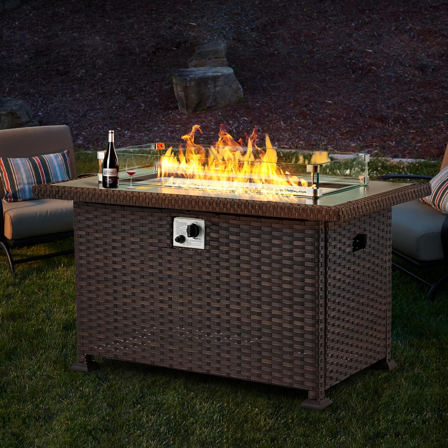 Homrest 44" Propane Gas Fire Pit Table 50000 BTU Auto-Ignition with Windguard, Brown