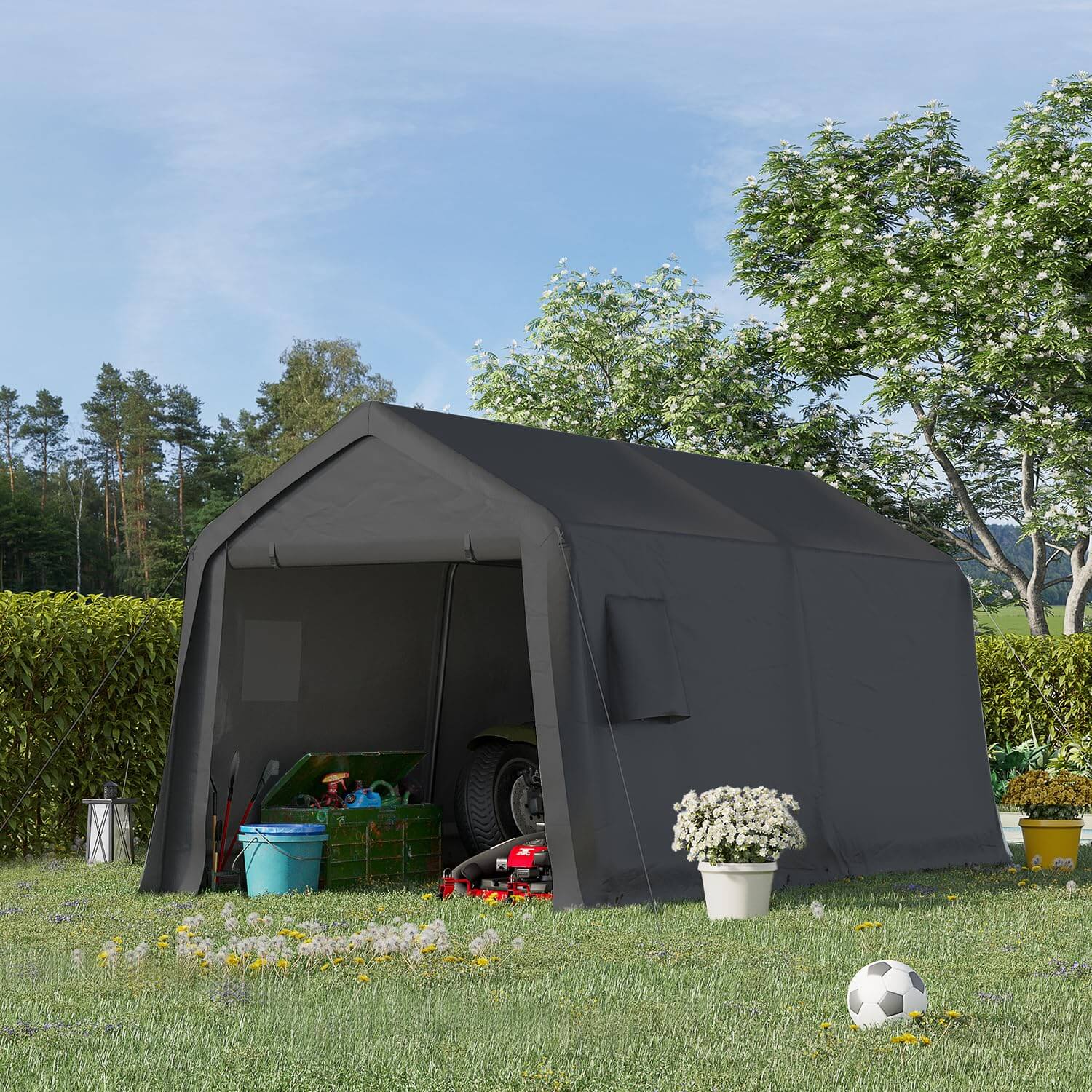 HOMREST 8x14 ft Heavy Duty Carport with Metal Frame & Vents, Portable Garage Shed for Bikes, Motorcycles, ATV Car and Outdoor Tools