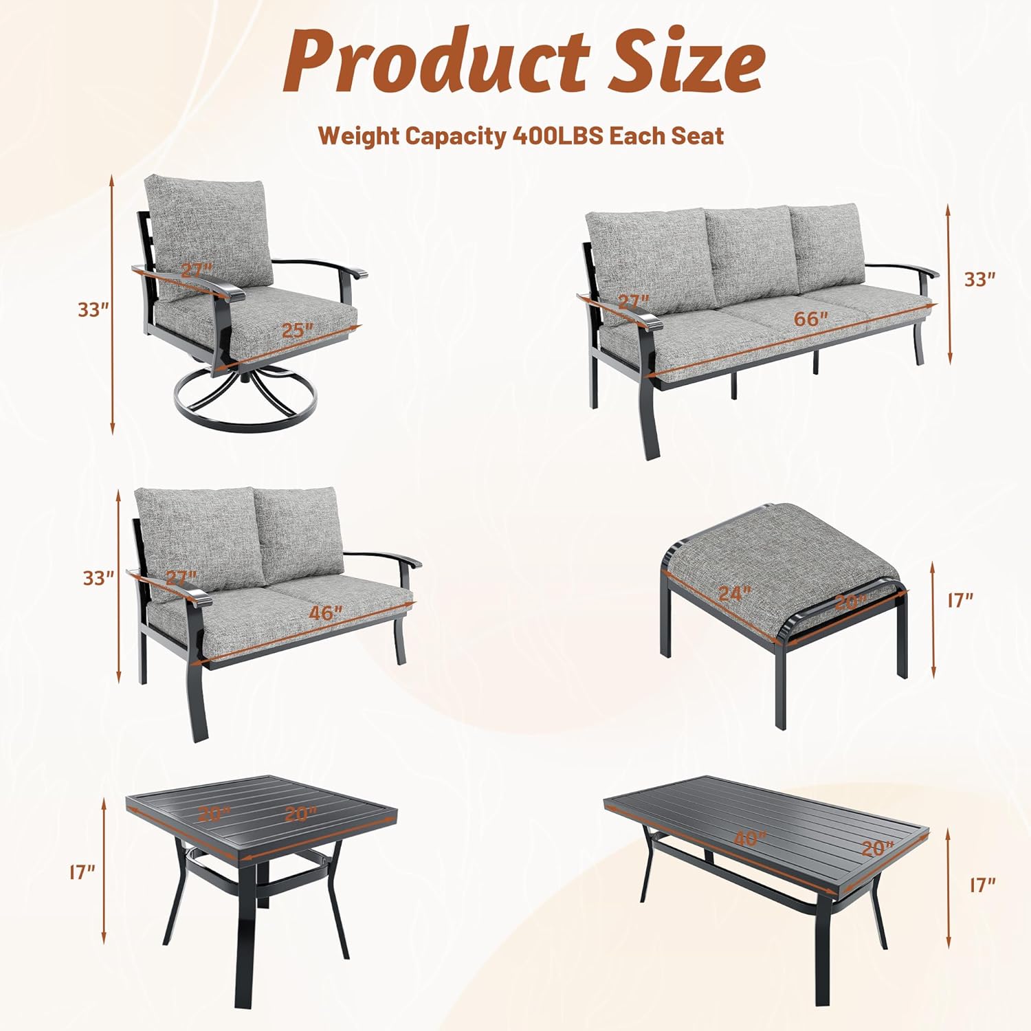 HOMREST Outdoor 2-Seater Sofa - Removable, Washable Cushions, Gray