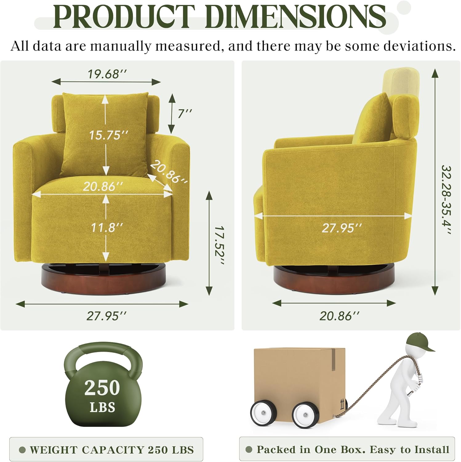Homrest Swivel Accent Chair Armchair with Adjustment Headrest, 360° Rotation. Yellow