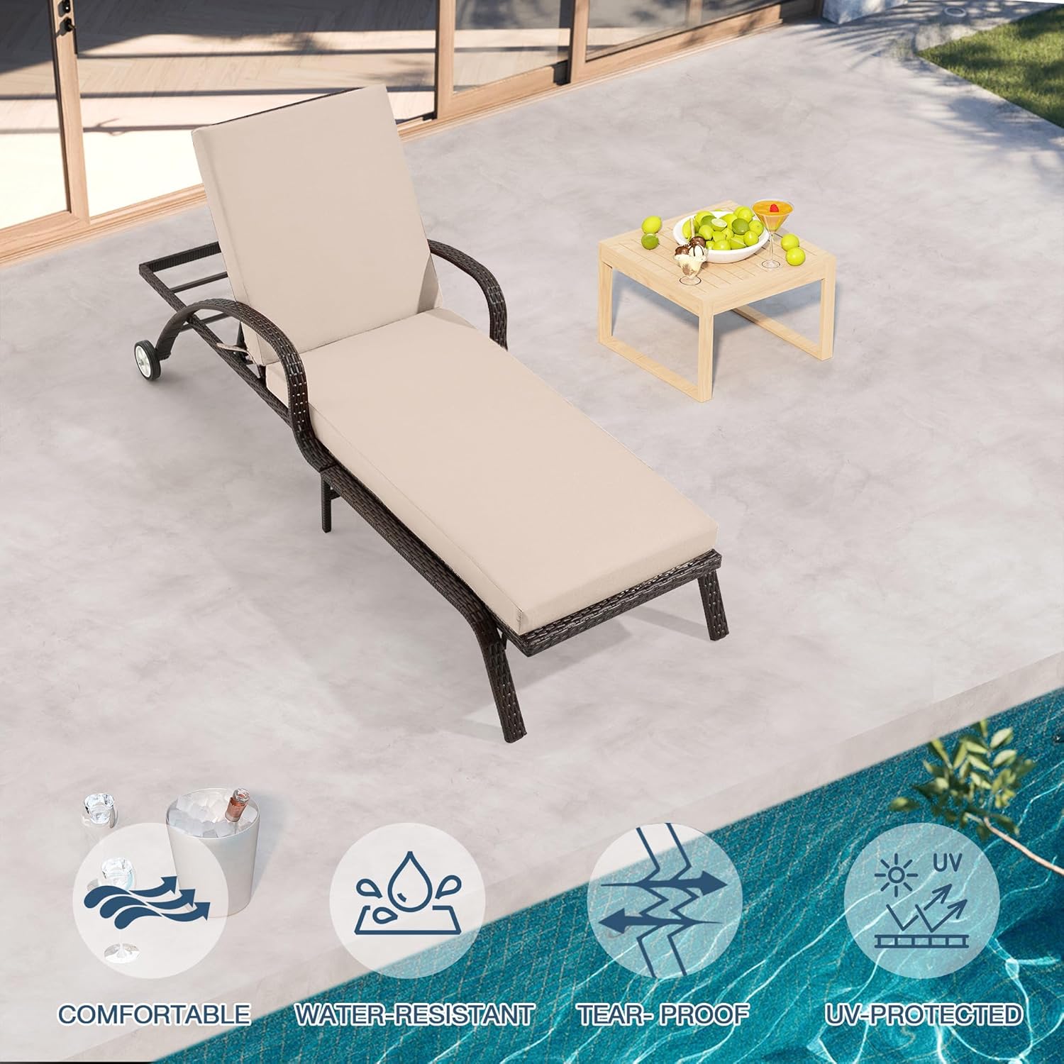 HOMREST Outdoor Lounge Chair Cushion Replacement Set of 2, Beige