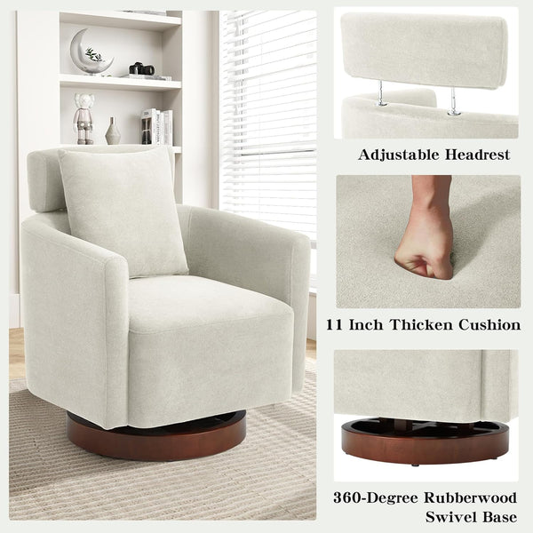 Homrest Swivel Accent Chair Armchair with Adjustment Headrest, 360° Rotation. Beige