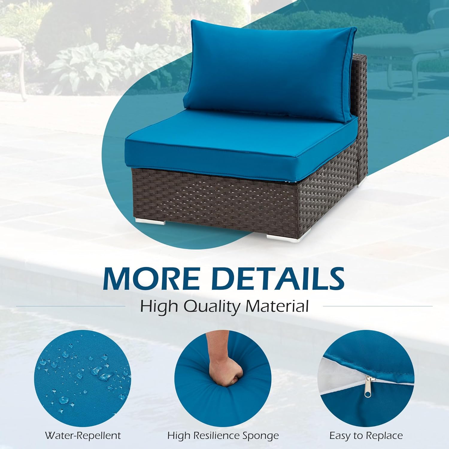 Homrest Outdoor Replacement Cushions for  6-Seat Patio Conversation Sets, Peacock Blue