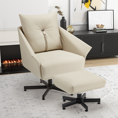 Swivel Armchair With Ottoman For Living Room, Bedroom And Office