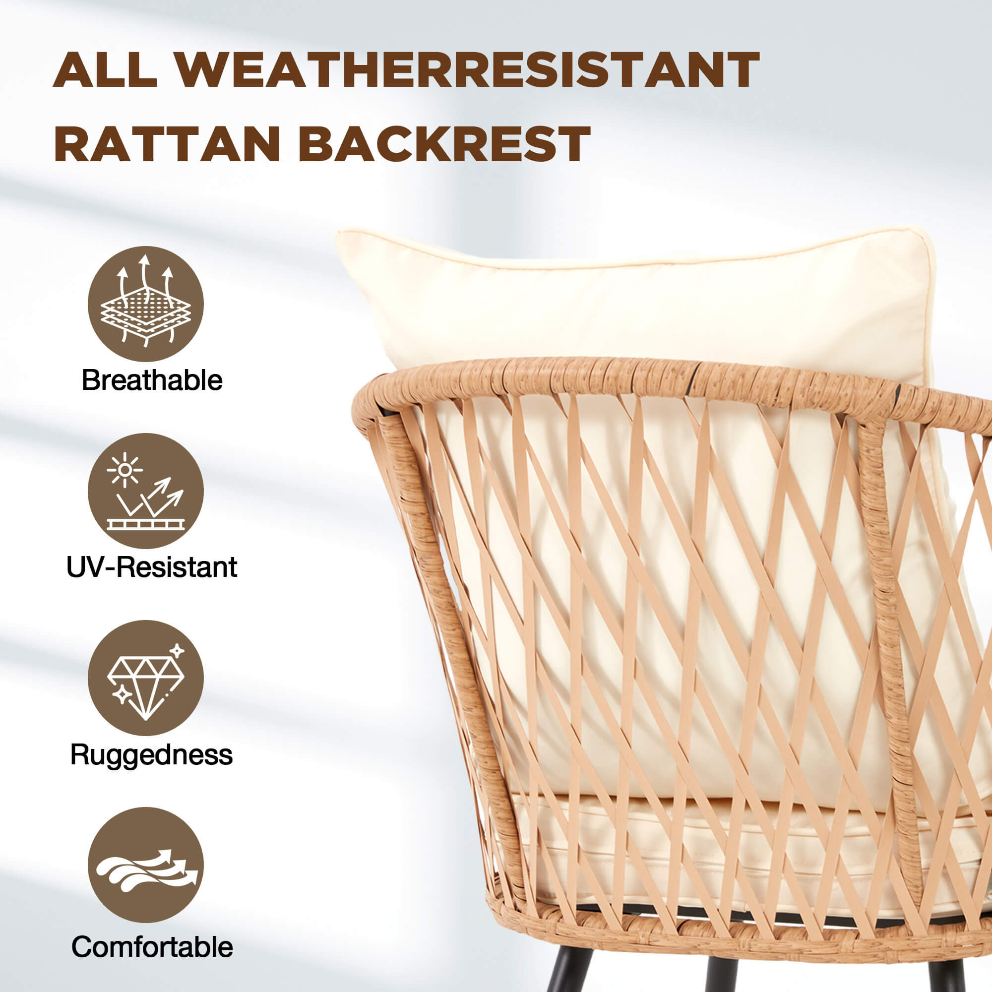 HOMREST 7-Piece Outdoor Dining Set – Rectangular Table with Umbrella Hole & 6 Rattan Chairs, Beige