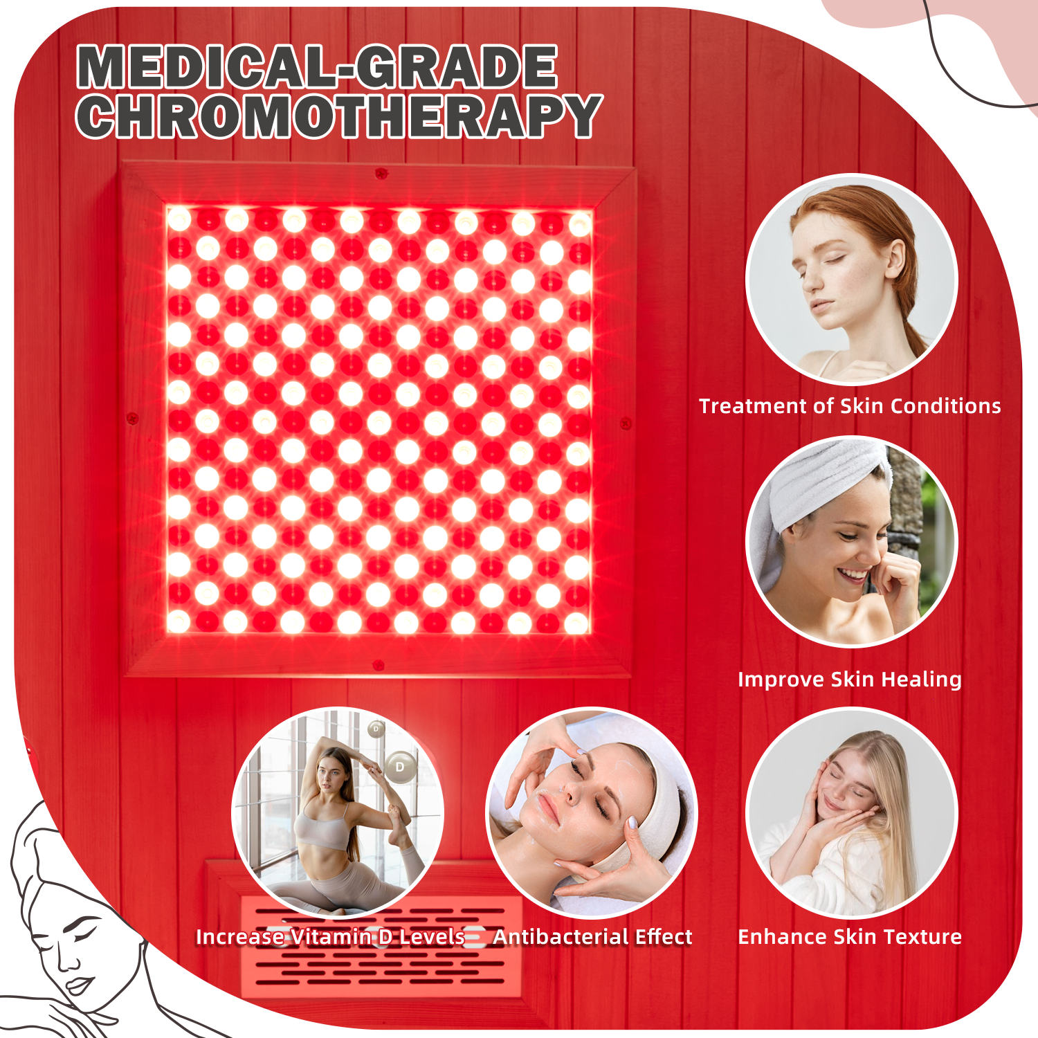 HOMREST 2 Person Infrared Sauna with Red Light Therapy, Himalayan Salt, Full Spectrum Heating & Chromotherapy