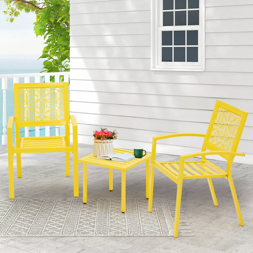 HOMREST 3-Piece Outdoor Bistro Set – Metal Chairs & Small Table, Floral Back Design, UV & Waterproof, Available in Yellow