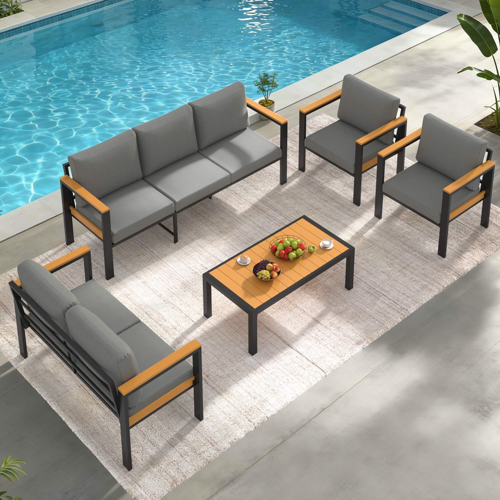 HOMREST 5 Piece Patio Furniture Set, Metal Patio Conversation Set with Coffee Table, All-Weather Outdoor Furniture, Gray