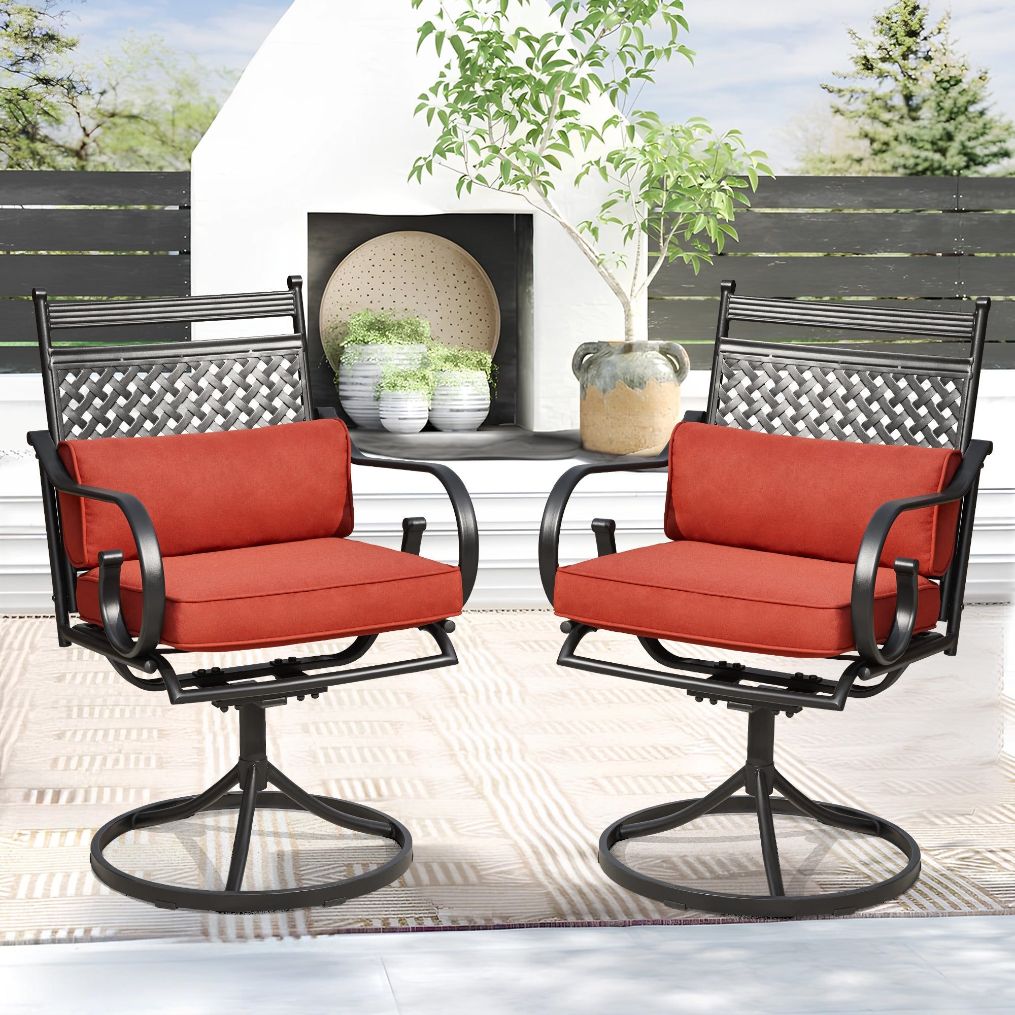 homrest Patio Swivel Chair Set of 2, Outdoor Dining Chairs with Cushions for Porch, Deck, and Garden, Red