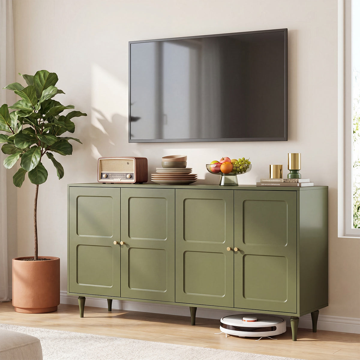 HOMREST Forest Green Storage Cabinet with 4 Doors and Adjustable Shelves, Green