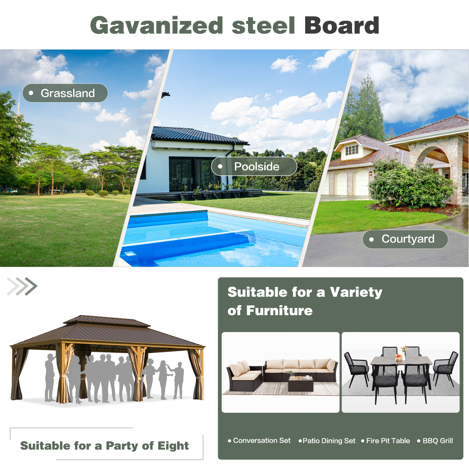 HOMREST 14X22 Hardtop Gazebo with Privacy Screen