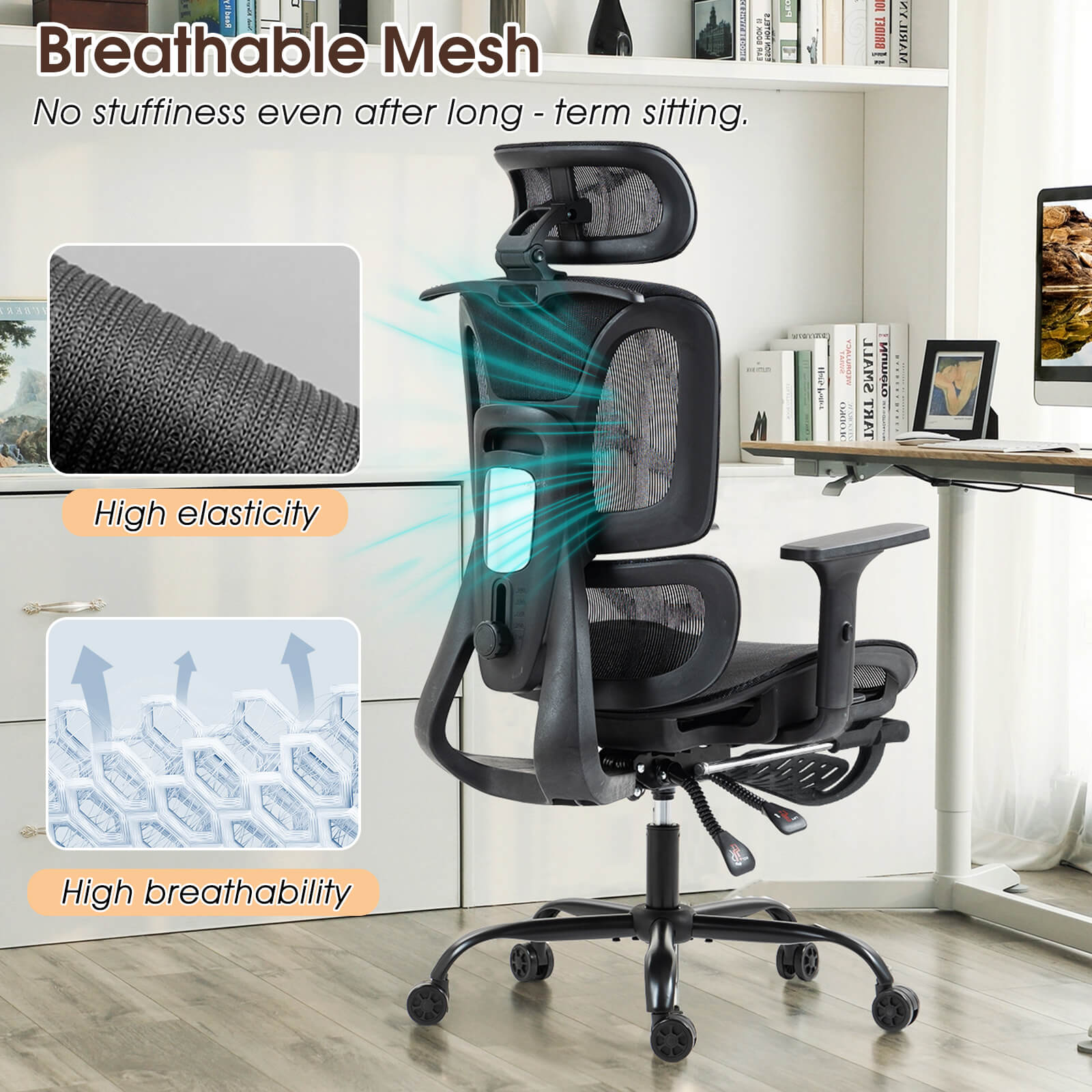Homrest Lounge-Style Ergonomic Mesh Chair – Black