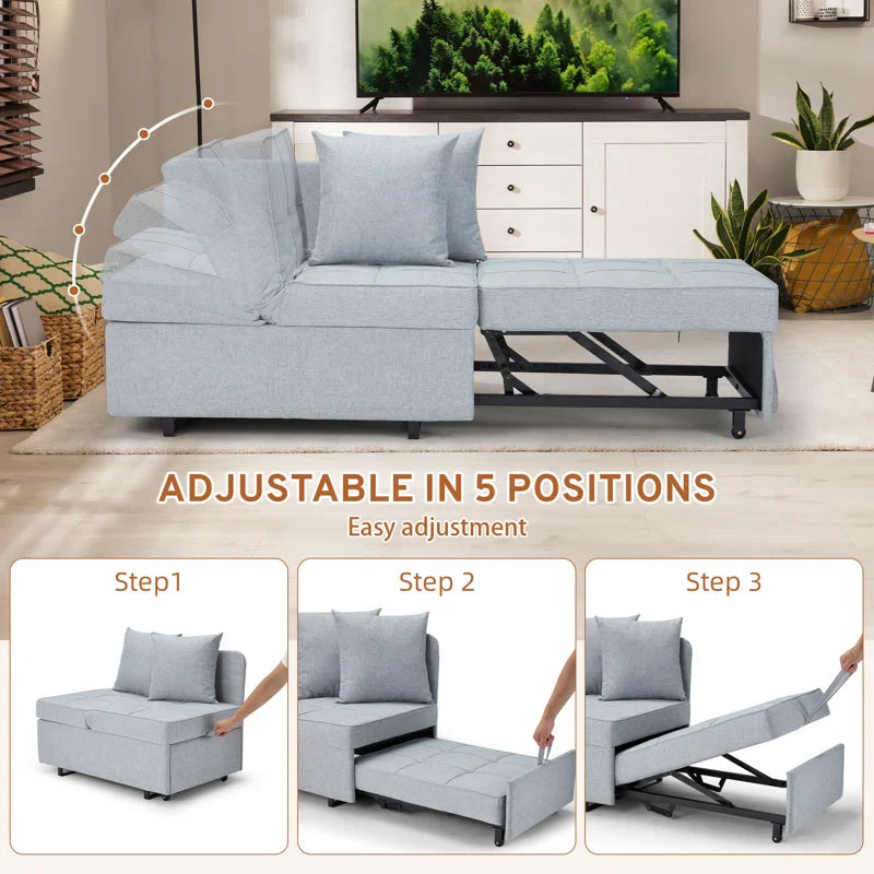 HOMREST 3 IN 1 Futon Sofa Bed Convertible Recliner Lounge for Living Room with Reclining Backrest, Linen,  Light Gray
