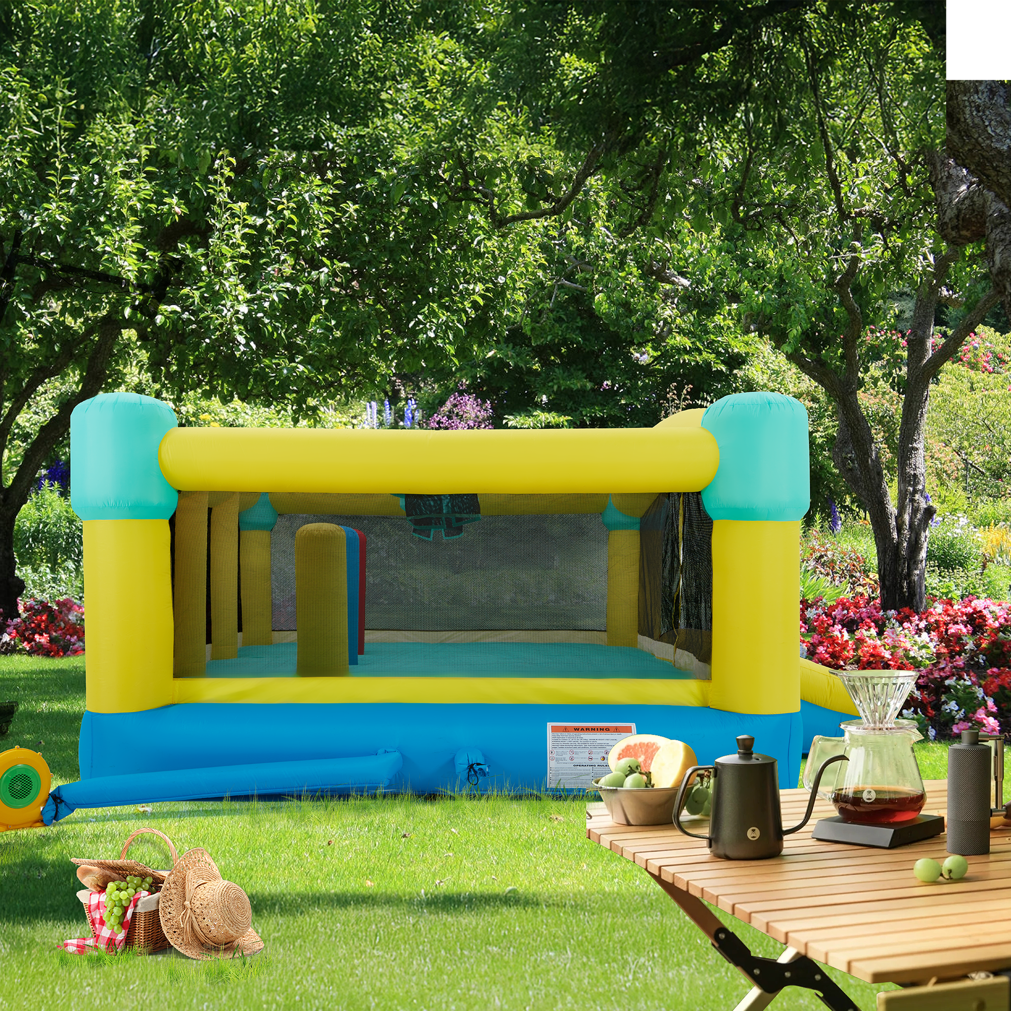 Homrest Inflatable Trampoline Bounce House , Jumping Castle with Blower and Basketball Hoop ball pit for Kids 3-6 Outdoor, Jump House Punching Bag for Kids, Heavy Duty 840D Oxford Cloth
