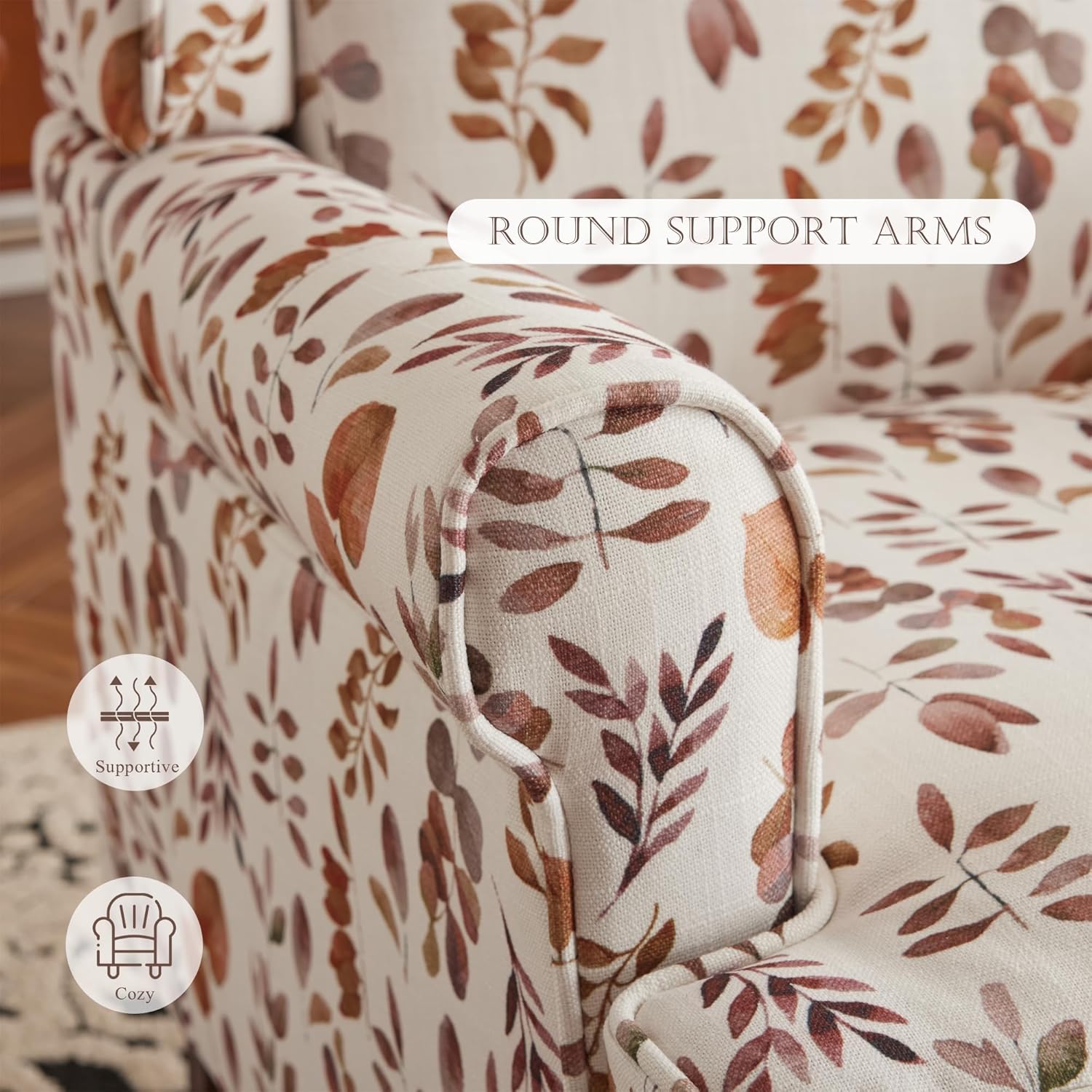 HOMREST Fabric Accent Chair, Modern Upholstered Armchair, Orange Leaves