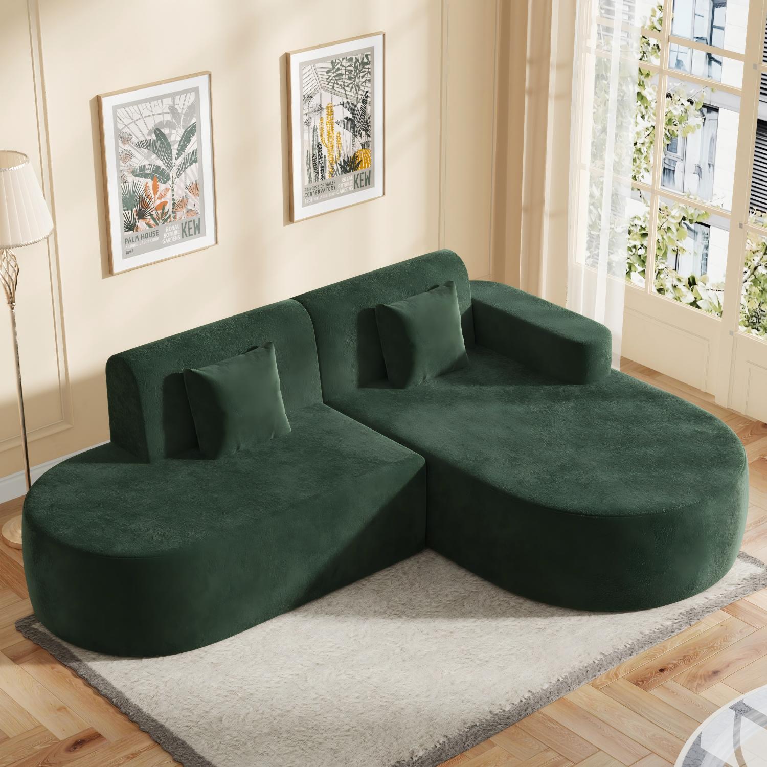HOMREST Modern L-Shape Sectional Sofa with Chaise Lounge,Boneless L Shape Sofa with Deep Seat, Green