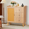 HOMREST Modern Cabinet with Rattan Door and 3 Drawers for Living Room, Kitchen, and Dining Room