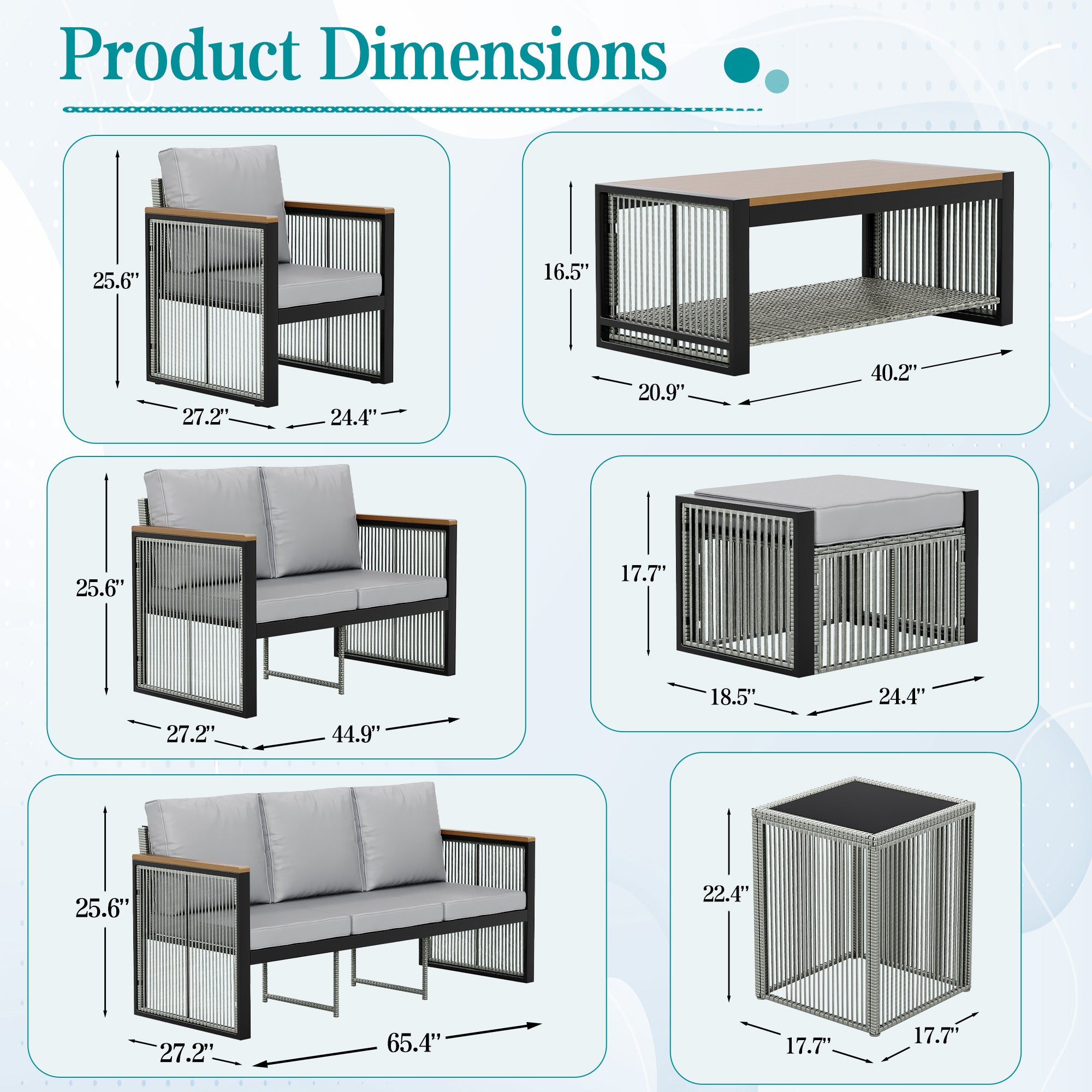 HOMREST 5 Pieces Patio Set Outdoor Furniture Set with Wood Armrest for Garden Balcony Backyard Poolside (Grey)