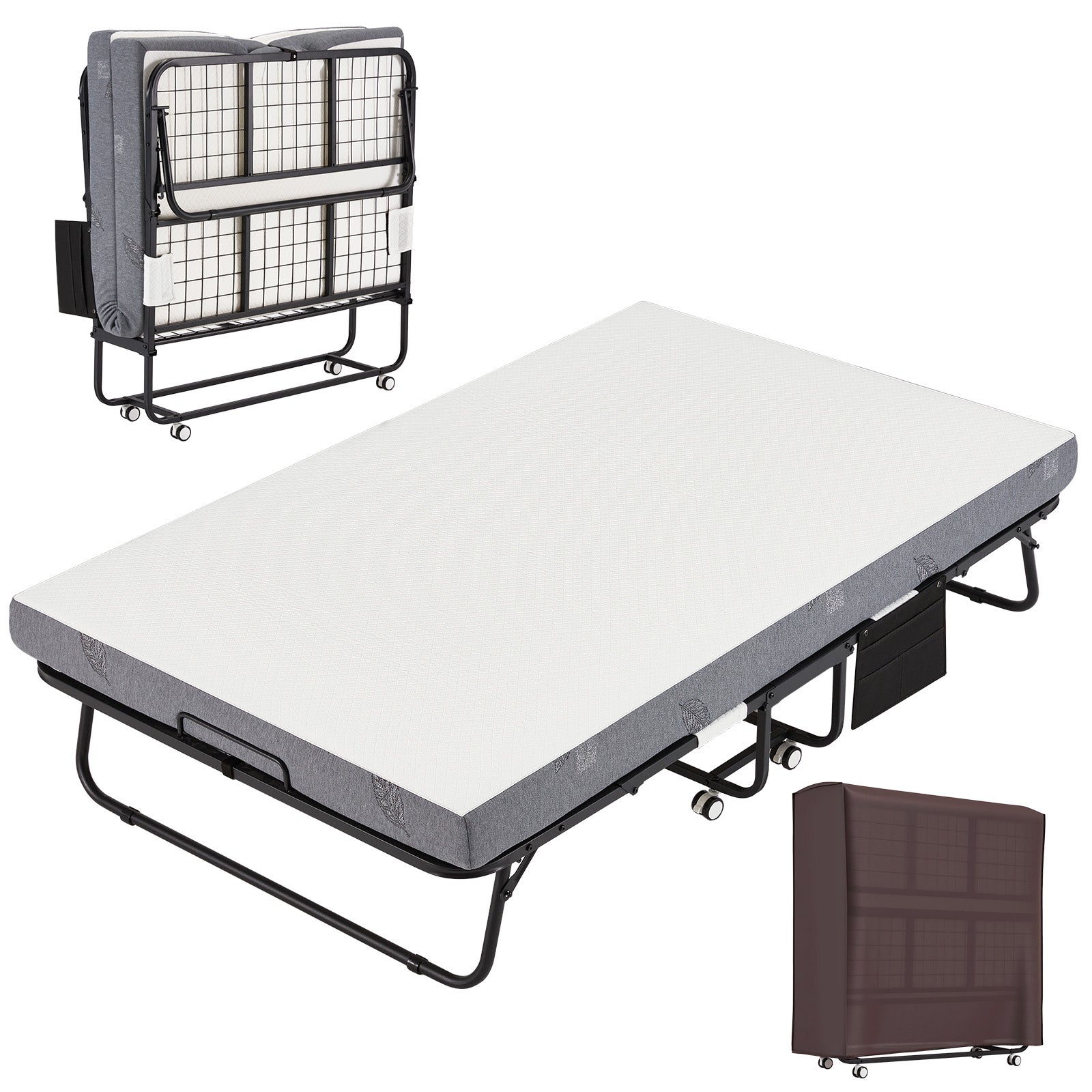 HOMREST 75"x 38" Folding Bed with Mattress, Twin Size Portable Rollaway Guest Bed for Adults