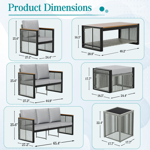 HOMREST 6 Seats Modern Outdoor Conversation Set Sectional Sofa with Coffee Table, Grey