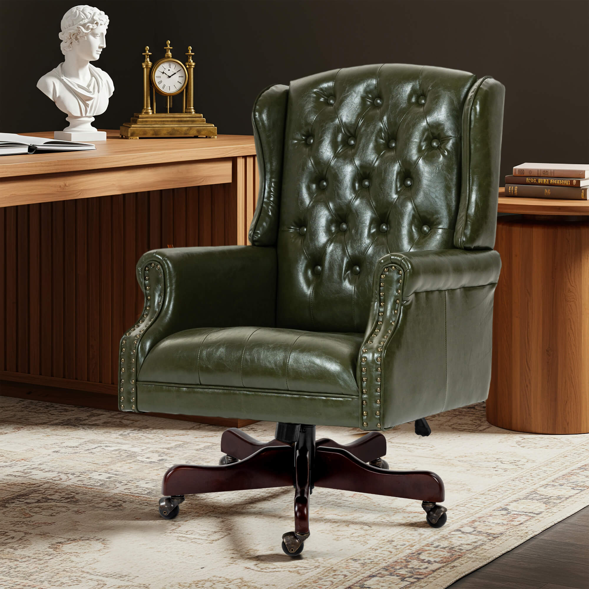 Homrest Executive Wingback Office Chair – Green PU Leather High Back Desk Chair