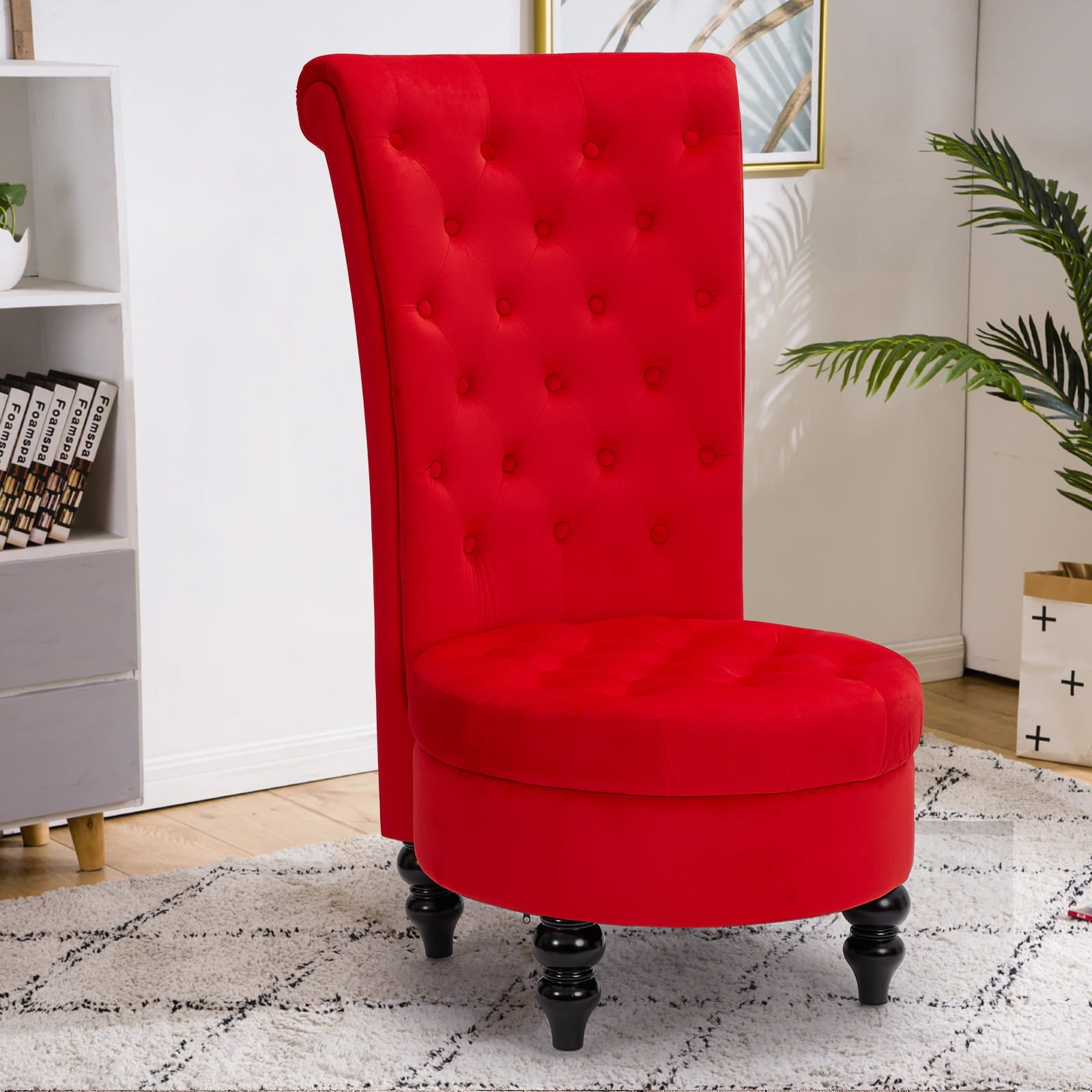 Homrest Throne Button-Tufted High-Back Accent Chair – Red