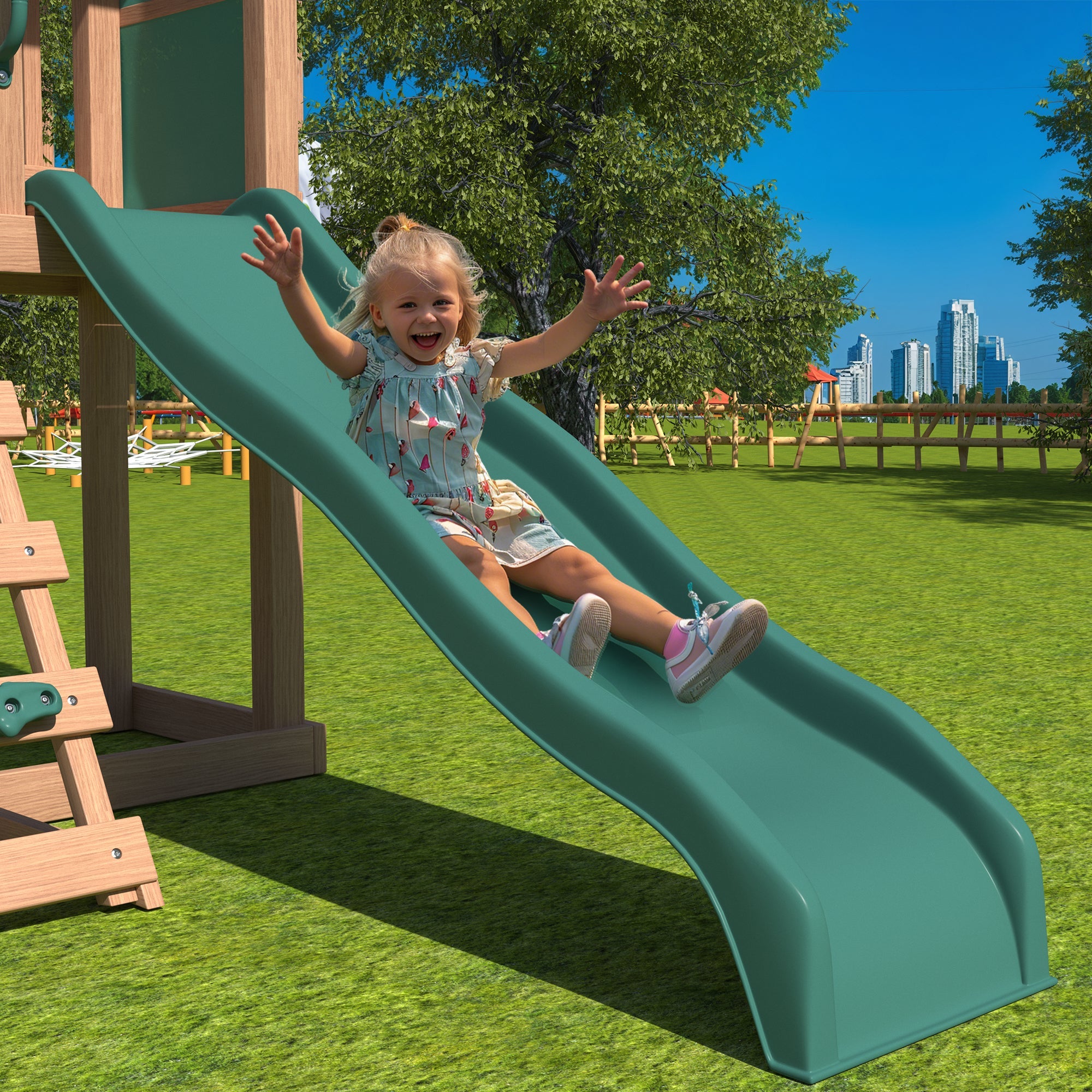 Homrest Swing Sets for Backyard, 4-in-1 Outdoor Swing Set with Slide, Climbing Rock Wall, and Soft Cushion Swings for Backyard Playground
