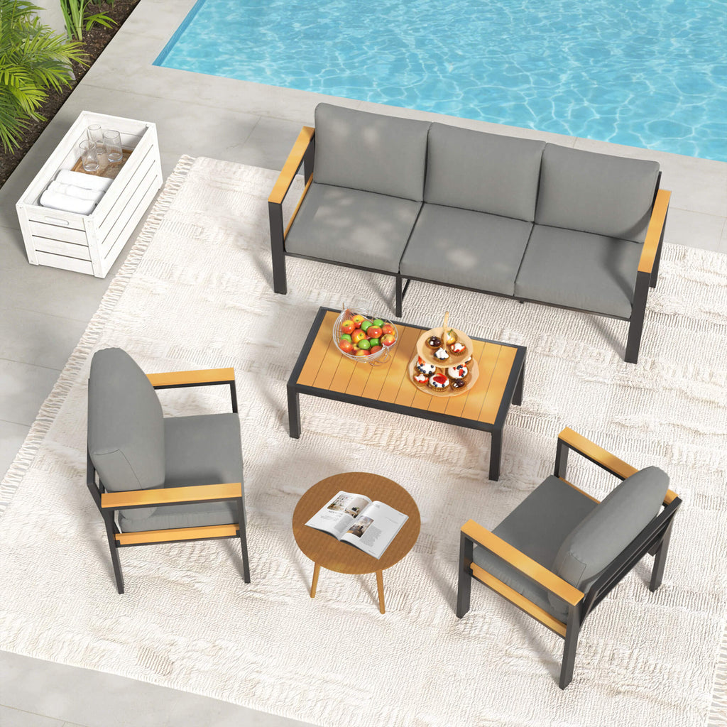 HOMREST 5 Piece Patio Furniture Set, Metal Patio Conversation Set with Coffee Table, All-Weather Outdoor Furniture, Gray