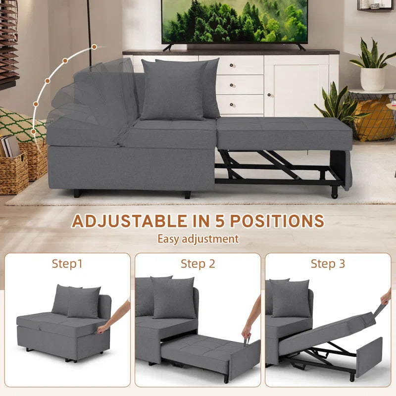 HOMREST 3 IN 1 Futon Sofa Bed Convertible Recliner Lounge for Living Room with Reclining Backrest, Linen, Dark Gray