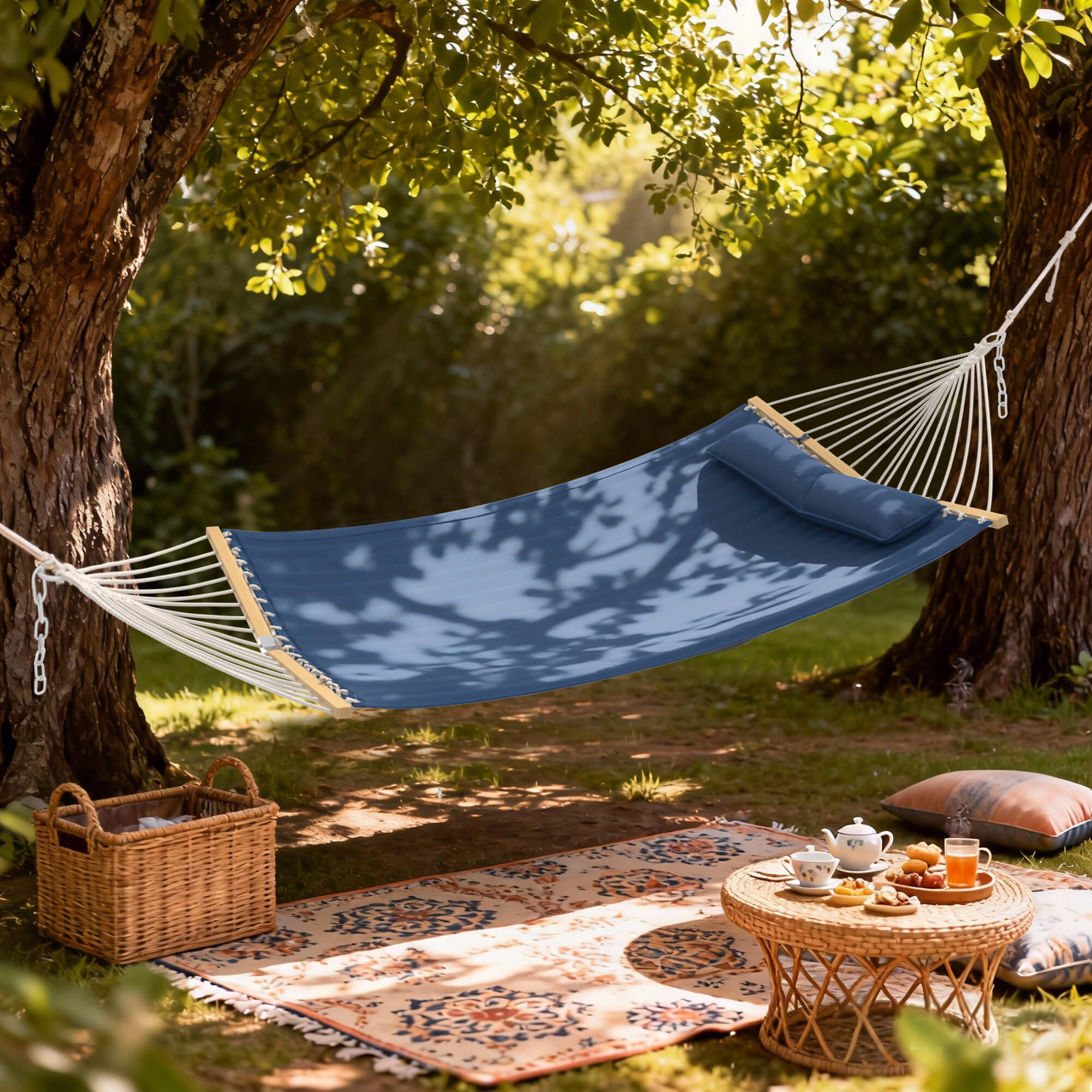 HOMREST Modern Portable Hammock, Outdoor Rope Hammock for Backyard, Beach & Camping, Navy Blue
