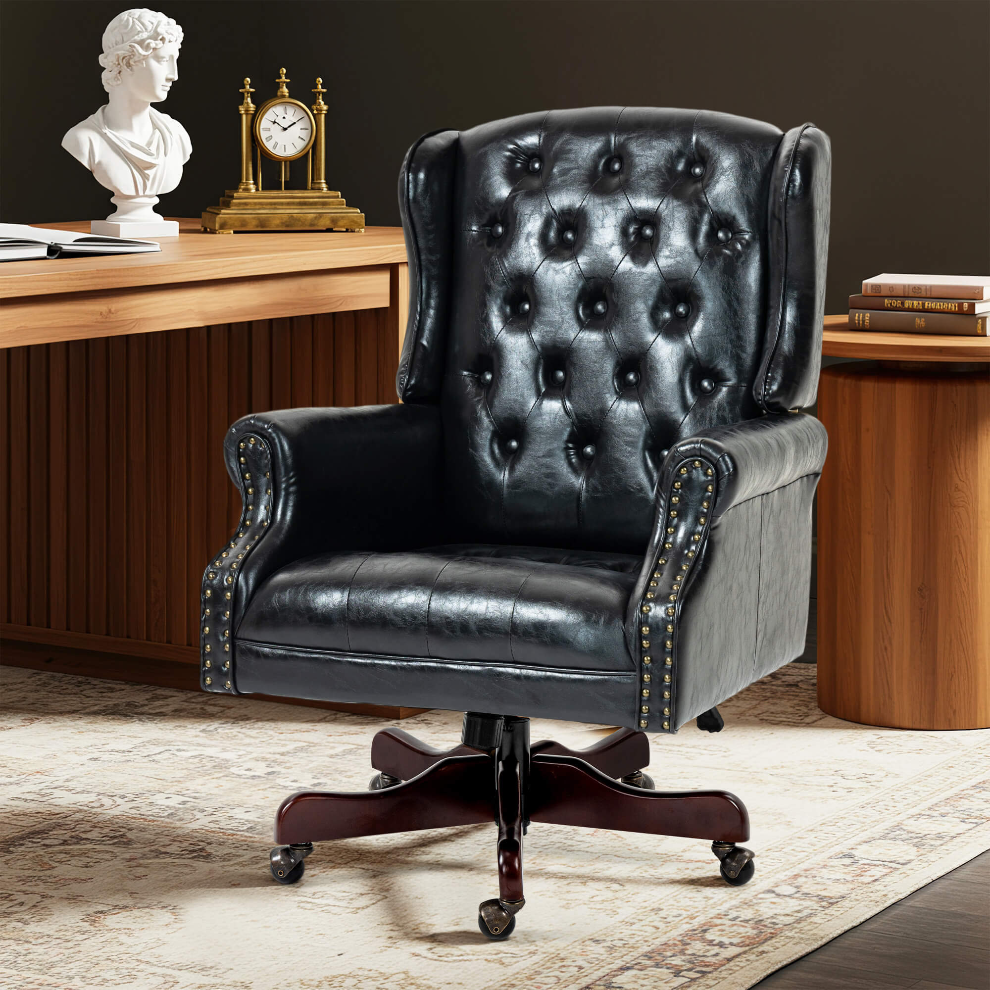 Homrest Executive Wingback Office Chair – Black PU Leather High Back Desk Chair