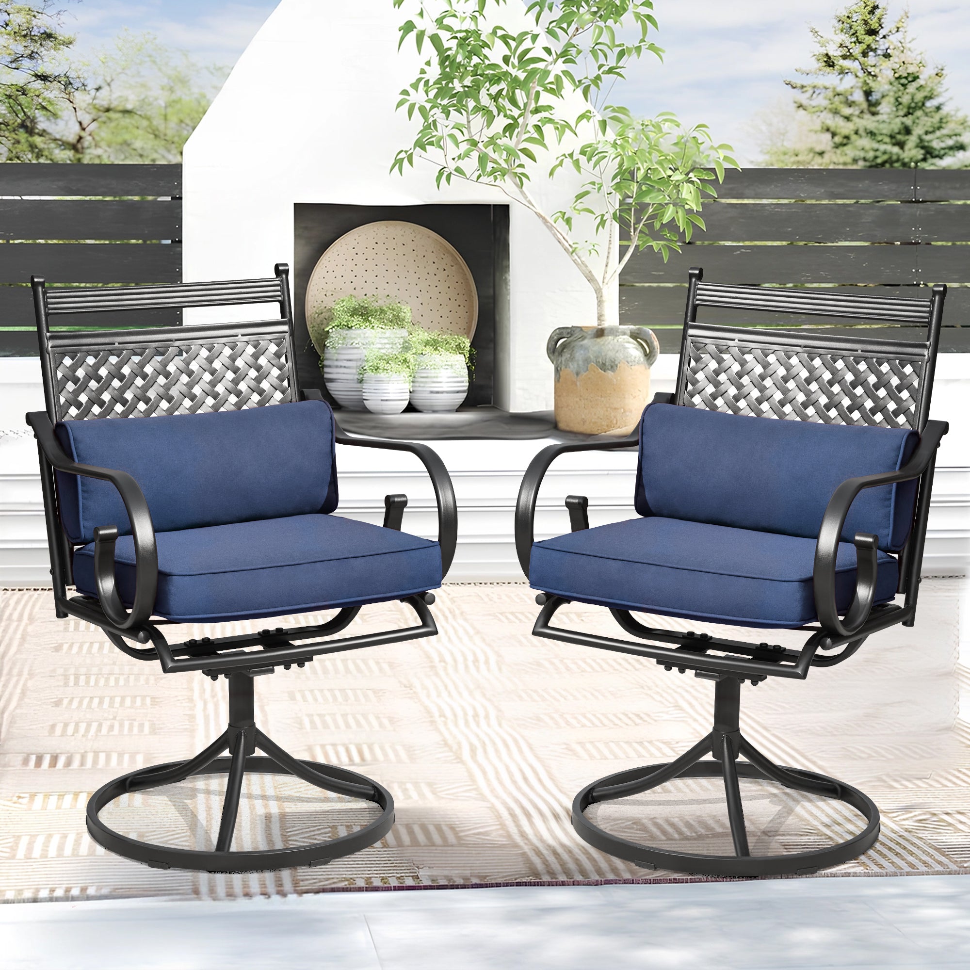 HOMREST Patio Swivel Chair Set of 2, Outdoor Dining Chairs with Cushions for Porch, Deck, and Garden, Blue