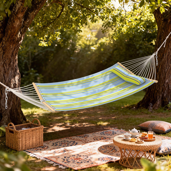 HOMREST Modern Portable Hammock, Outdoor Rope Hammock for Backyard, Beach & Camping, Green Stripes