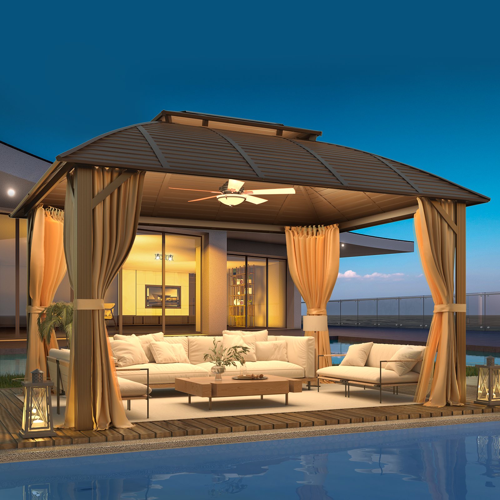 Homrest 10' x 13' Hardtop Gazebo with Galvanized Steel Roof with Aluminum Frame