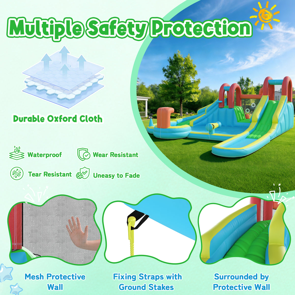 Homrest Inflatable Water Slide,10 in 1 Double Water Slide Bounce House for Kids 3-12 with Blower, Splash Pool, Water Cannon, Climbing Wall, Basketball Hoop for Kids Indoor Outdoor Backyard