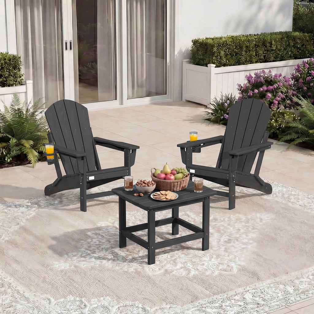 HOMREST 3-Position Adjustable Adirondack Chairs Set of 2, 400LBS HDPE Folding Outdoor Chairs with Cup Holder, Black