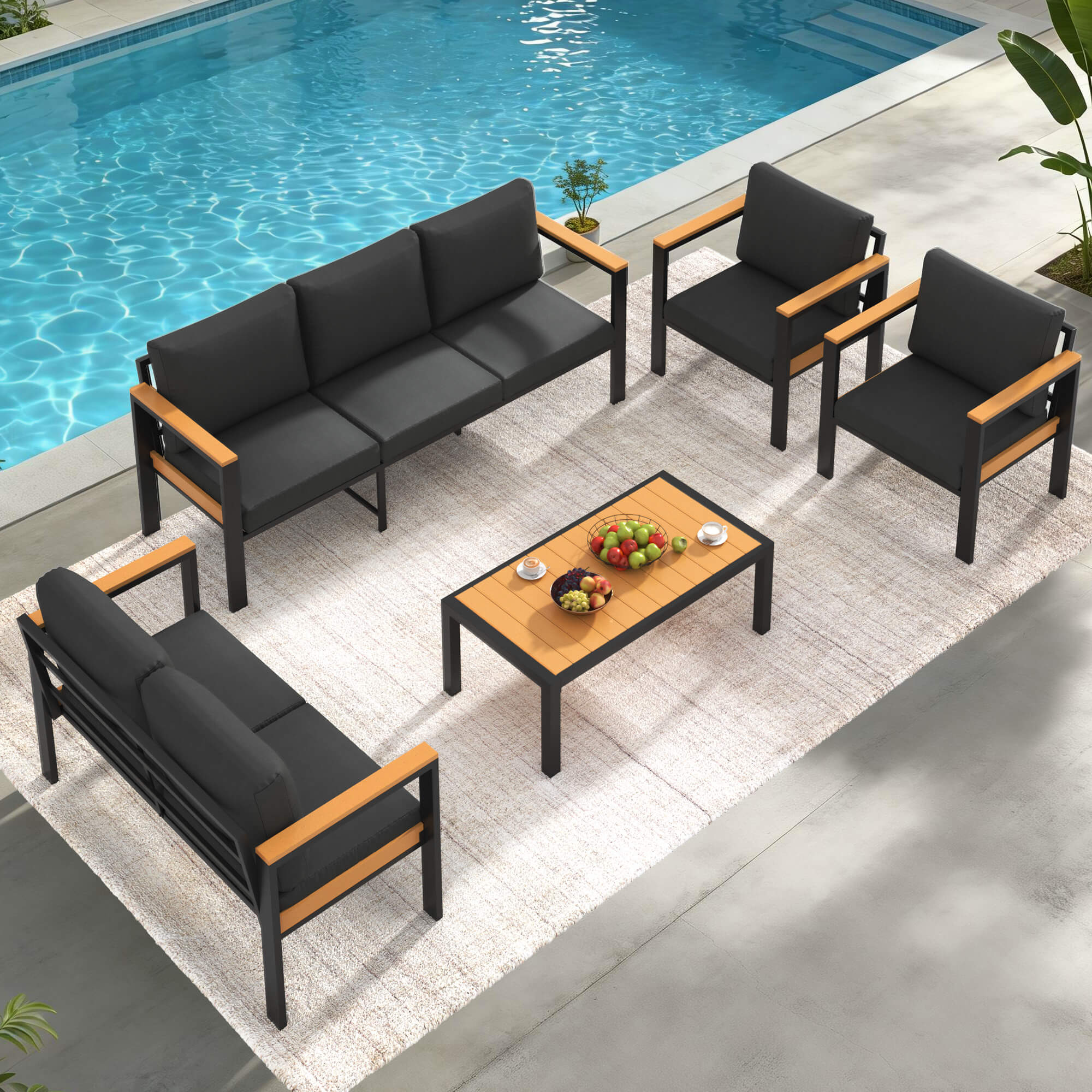 HOMREST 5 Piece Patio Furniture Set, Metal Patio Conversation Set with Coffee Table, All-Weather Outdoor Furniture, Black