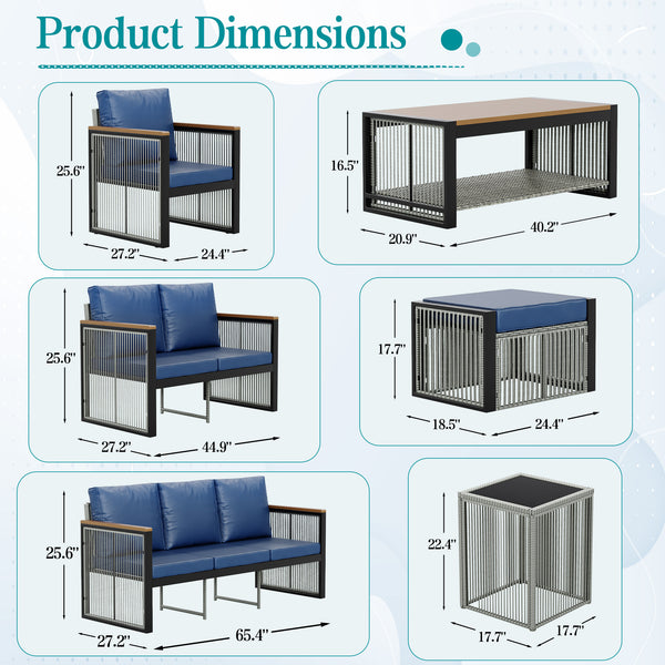 HOMREST 5 Pieces Patio Set Outdoor Furniture Set with Wood Armrest for Garden Balcony Backyard Poolside (Blue)