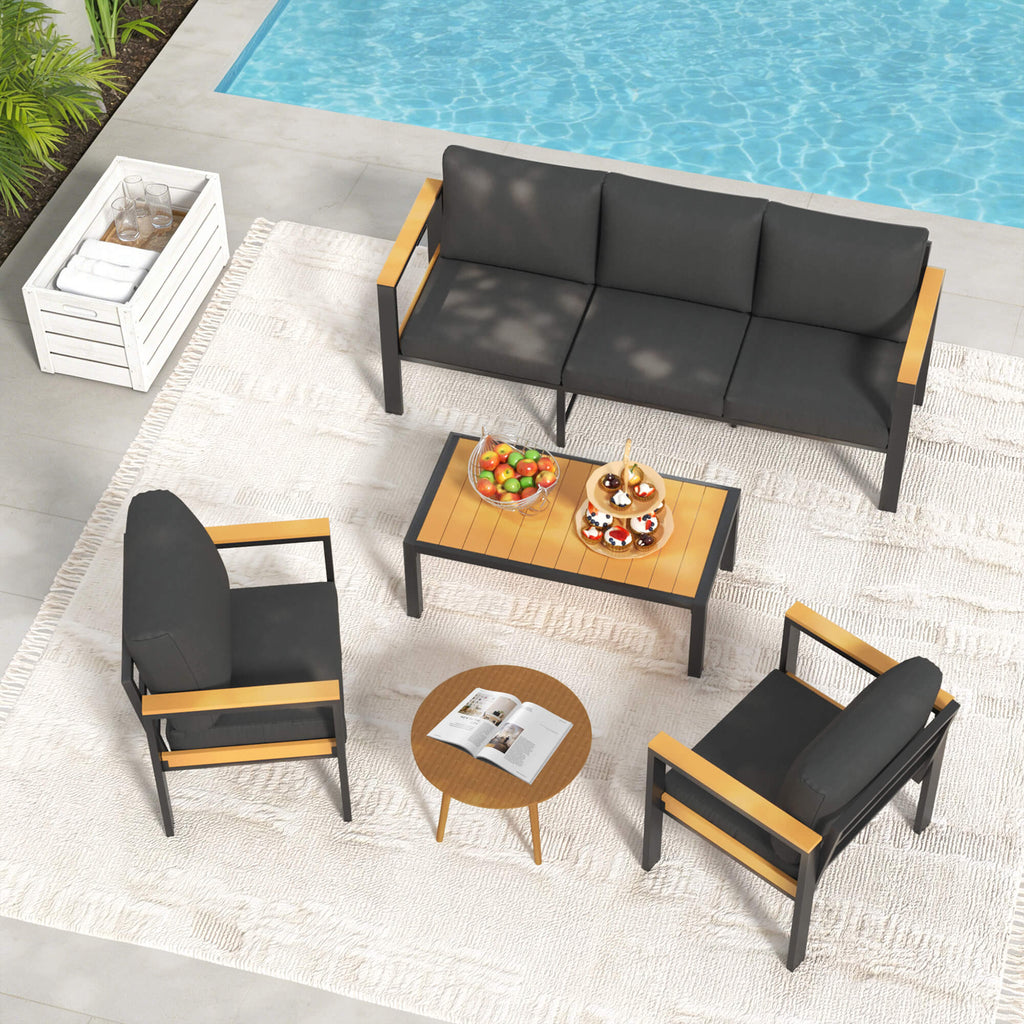 HOMREST 5 Piece Patio Furniture Set, Metal Patio Conversation Set with Coffee Table, All-Weather Outdoor Furniture, Black